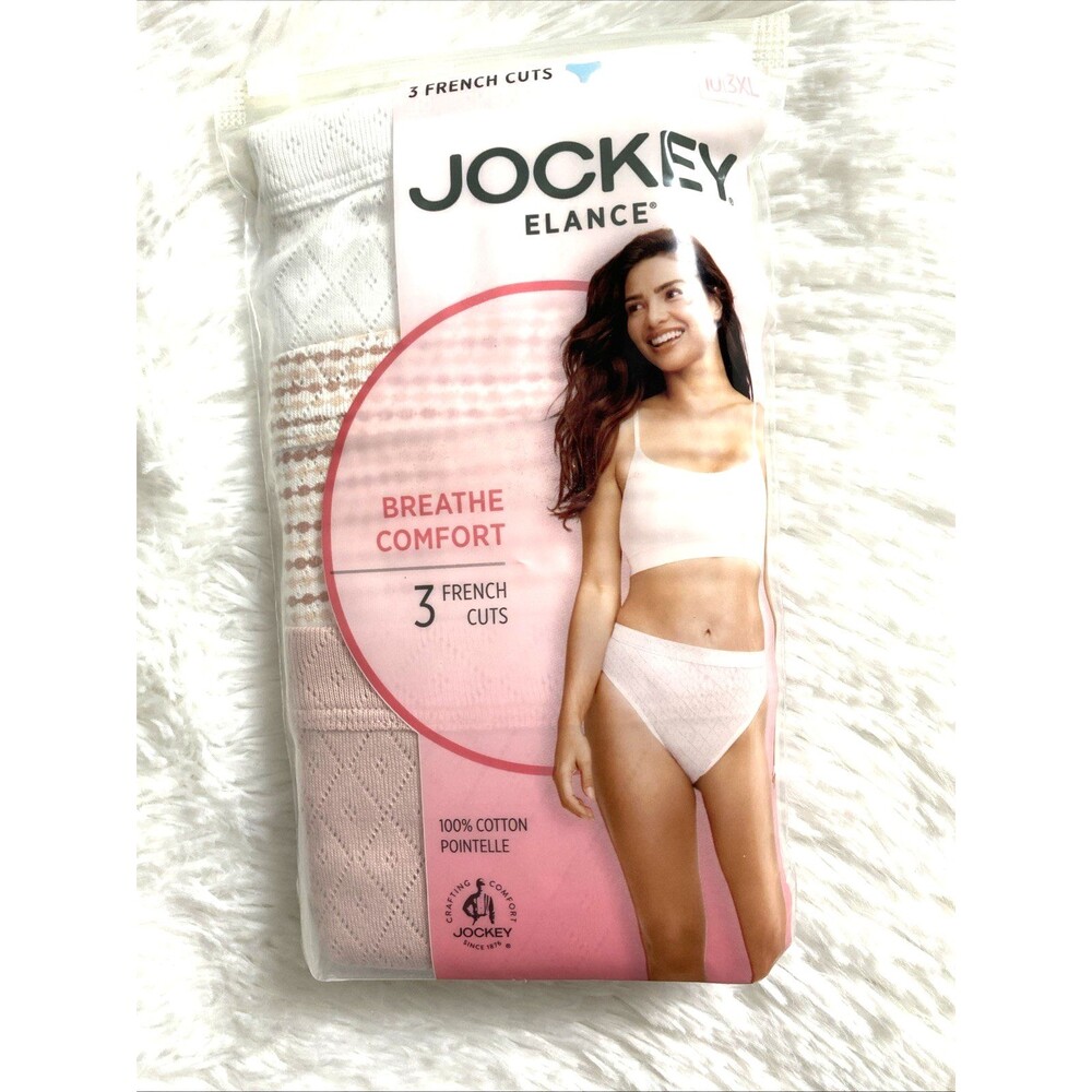 Jockey Elance French Cut Cotton Pointelle Size 3XL Comfort White Pink 3pk